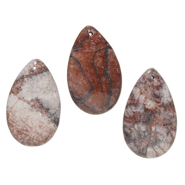Rainbow brecciated jasper and brecciated jasper 1pkg3, top-drilled puffed teardrop focal natural, mix 30x18mm-31x20mm image number 0