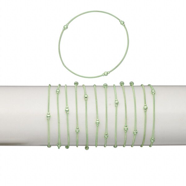 Bracelet, stretch, plastic and steel, metallic green, coil with 2.5mm and 4mm round, 7 inches. Sold per pkg of 12. image number 0