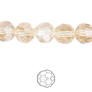 Bead 48pk translucent crystal golden shadow, Celestial Crystal® 10mm round