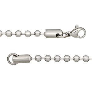 Chain, stainless steel, 3.2mm ball, 24 inches with lobster claw clasp. Sold individually.