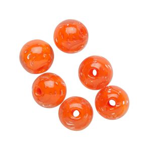 Bead, lampworked glass, translucent orange, 10mm round. Sold per pkg of 6.