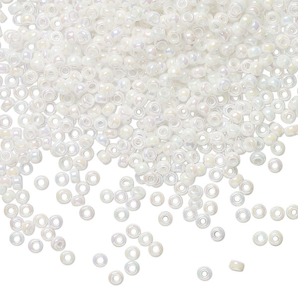 Seed bead, Miyuki, glass, pkg/250g, #11 rocaille, opaque rainbow chalk white, (RR-471). image number 0