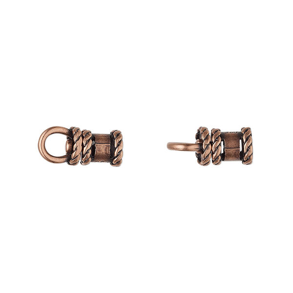 Crimp end, JBB Findings, antique copper-plated brass, 8.5x6mm tube with swivel, loop and rope trim design, 3mm inside diameter. Sold per pkg of 2. image number 0