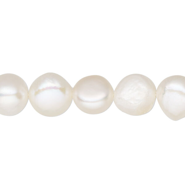 Pearl, cultured freshwater pearl (bleached), white, 11-12mm flat-sided potato, D grade, Mohs hardness 2-1/4 to 4. Sold per 14-inch strand. image number 0