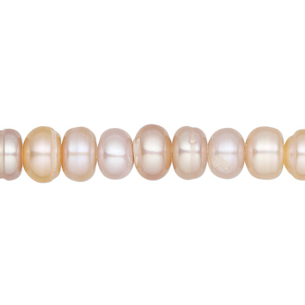 Pearl, cultured freshwater (natural), mauve and peach, 7.5x4mm-9x5mm button, C- grade, Mohs hardness 2-1/2 to 4. Sold per 8-inch strand, approximately 35-41 beads. image number 0