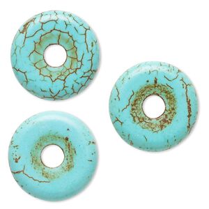 Component, "howlite" (resin) (imitation), aqua blue, 20mm round donut. Sold per pkg of 3.