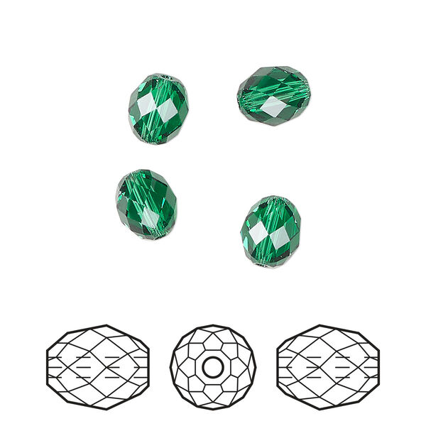 Bead 4pk majestic green, Crystal Passions® 7x6mm olive briolette 5044 image number 0