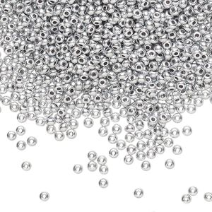 Seed bead, Preciosa Ornela Czech glass, pkg/50g, #11 rocaille, opaque soft silver metallic alabaster, (01700).