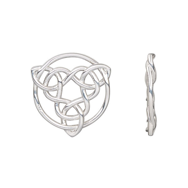 Component, sterling silver, 20mm double-sided open round with triangle knot. Sold individually. image number 0