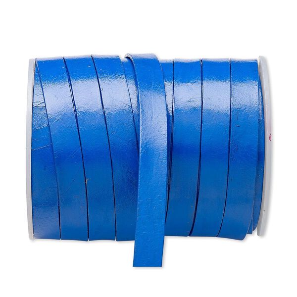 Cord, leather, blue, 12mm flat. Sold per 25-yard spool. image number 0