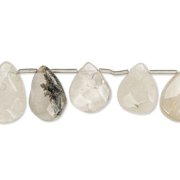 Bead, golden rutilated quartz (natural), 12x9mm-15x11mm hand-cut top-drilled faceted puffed teardrop, C grade, Mohs hardness 7. Sold per pkg of 14 beads. image number 0