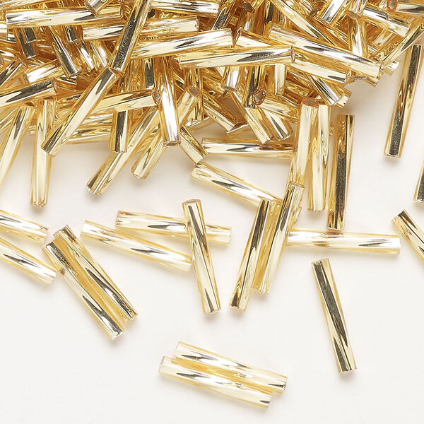 Bugle bead, Miyuki, glass, opaque gold, (TW1), 12x2mm twisted. Sold per 50-gram pkg. image number 0