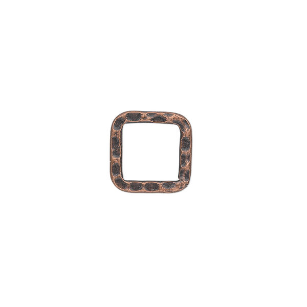 Component, antique copper-plated steel, 12x12mm double-sided hammered flat open square. Sold per pkg of 12. image number 0