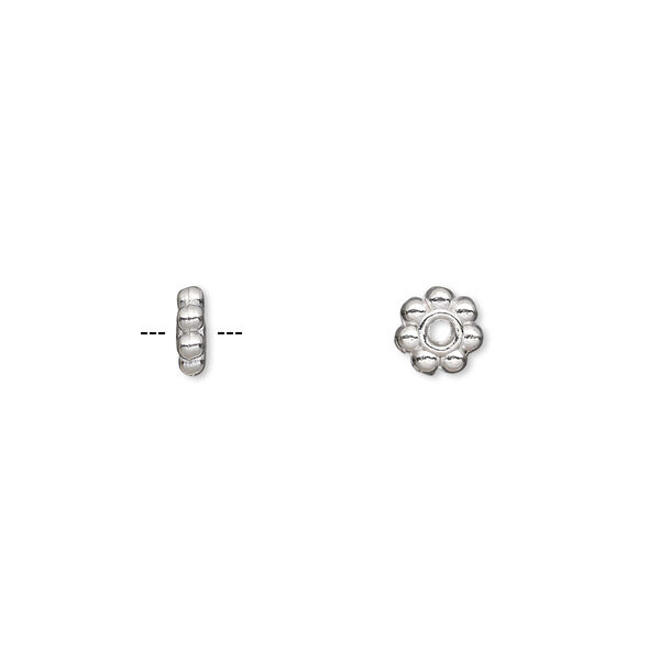 Bead, silver-plated "pewter" (zinc-based alloy), 6x2mm beaded rondelle. Sold per pkg of 50. image number 0