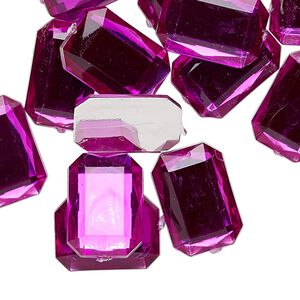 Cabochon, acrylic, transparent magenta, 18x13mm non-calibrated faceted rectangle. Sold per pkg of 24.