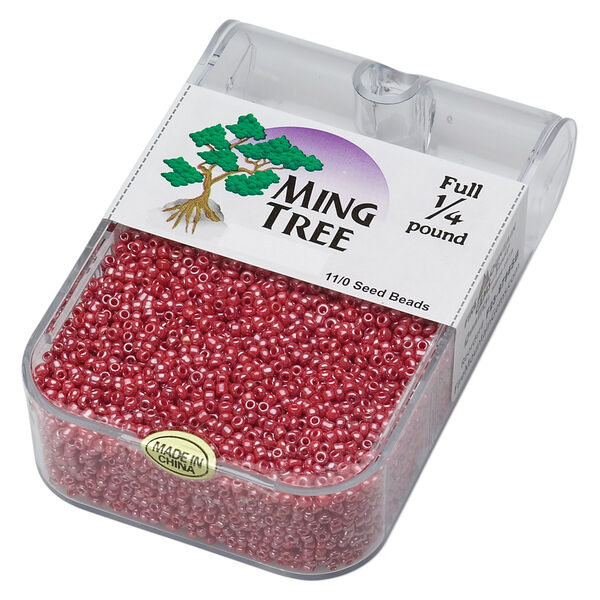 Seed bead, Ming Tree™, glass, pkg/1/4 pound, #11 round, opaque luster red. image number 0