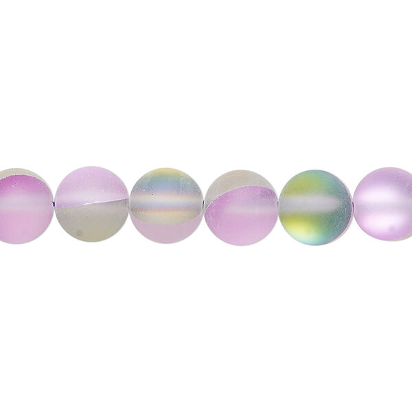 Bead, iridescent glass, translucent matte purple and multicolored, 8mm round. Sold per 15-1/2 to 16-inch strand. image number 0