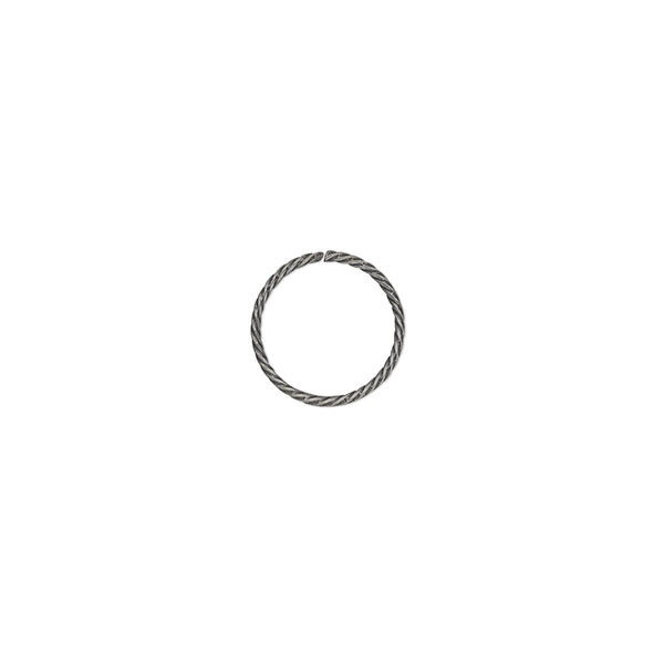 Jump ring, antique silver-plated brass, 10mm twisted round, 8.4mm inside diameter, 21 gauge. Sold per pkg of 100. image number 0