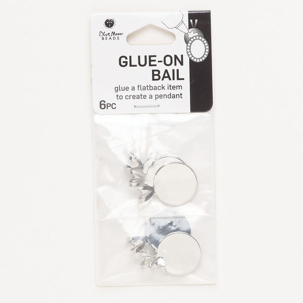 Bail, glue-on, silver-finished steel, 23x16mm. Sold per pkg of 6. image number 0