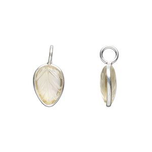 Drop, sterling silver and citrine (heated), 14x9.5mm carved leaf. Sold individually.