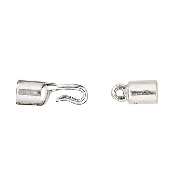 Cord end, hook-and-eye, sterling silver, 25x5.5mm. Sold per 2-piece set. image number 0