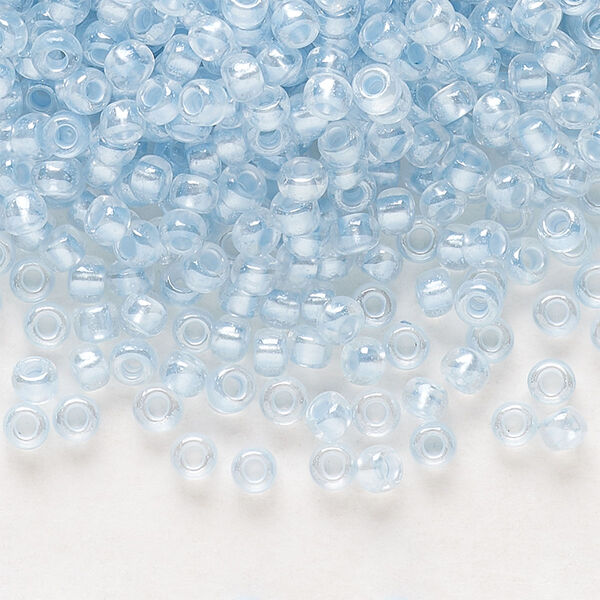 Seed bead, Preciosa Ornela Czech glass, pkg/50g, #8 rocaille, translucent color-lined luster pastel blue, (382PB). image number 0