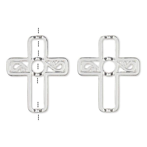 Bead frame, silver-finished "pewter" (zinc-based alloy), 35x28mm cross with cutouts, fits up to 5.5mm bead. Sold per pkg of 2. image number 0