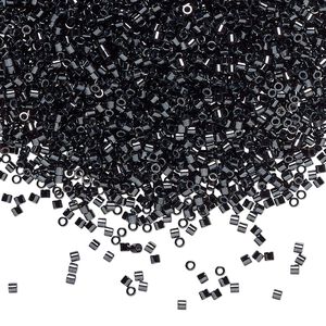 Seed bead, Delica®, glass, pkg/50g, #15 round, opaque metallic gunmetal (DBS-0001).