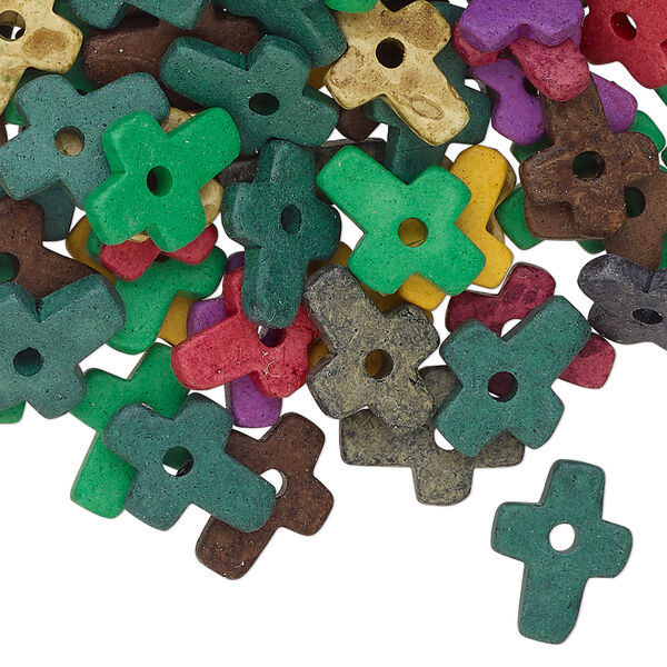 Component, wood (dyed), mixed colors, 12x2mm-13x3mm cross. Sold per 1-ounce pkg, approximately 135 components. image number 0