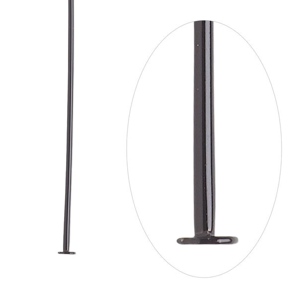 Head pin, electro-coated brass, black, 2 inches, 21 gauge. Sold per pkg of 10. image number 0