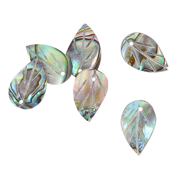 Bead, paua shell (natural), 13x8mm-14x10mm top-drilled leaf. Sold per pkg of 6. image number 0