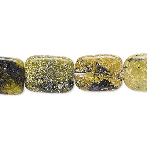Bead, yellow "turquoise" (serpentine and quartz) (natural), 14x10mm-18x14mm rounded flat rectangle and rounded flat square, C+ grade, Mohs hardness 2-1/2 to 6. Sold per 15" to 16" strand. image number 0