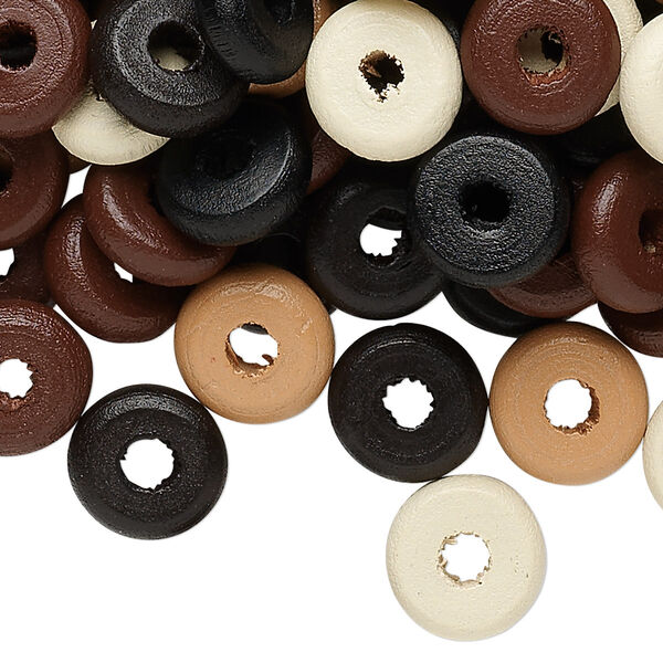 Bead mix, painted Korean boxwood, mixed neutrals, 11x3mm rondelle. Sold per 1/4 pound pkg, approximately 700 beads. image number 0