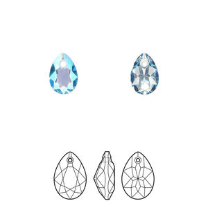 Drop 4pk aquamarine shimmer, Crystal Passions® 9x6mm pendant pear cut 6433