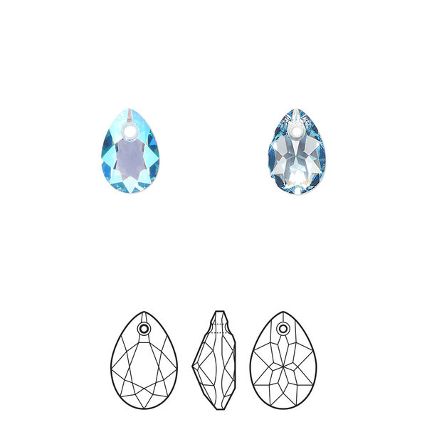 Drop 4pk aquamarine shimmer, Crystal Passions® 9x6mm pendant pear cut 6433 image number 0