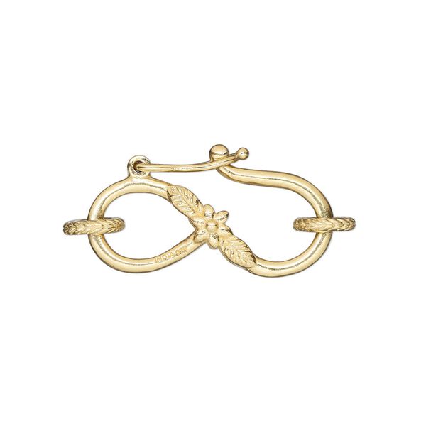 Clasp, S-hook, "vermeil", 25x13mm double-sided with flower and safety latch closure. Sold individually. image number 0