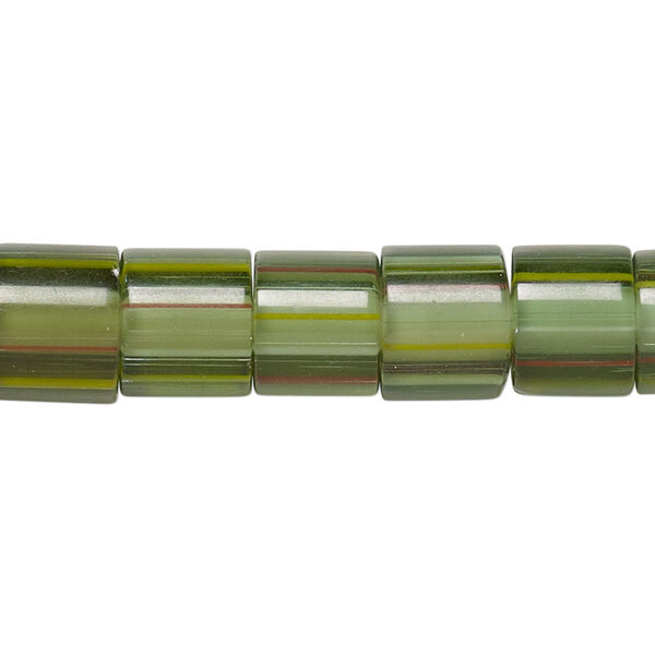 Bead, cane glass, multicolored, 10x8mm-12x9mm round tube with stripes. Sold per 15-inch strand. image number 0
