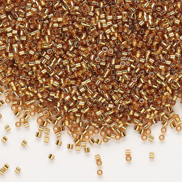 Seed bead, Delica®, glass, pkg/250g, #15 round, transparent silver-lined marigold (DBS-1201). image number 0