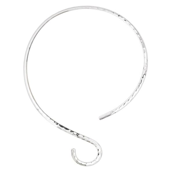 Neckwire, silver-plated brass, 5mm flat with hammered curve, 15 inches. Sold individually. image number 0