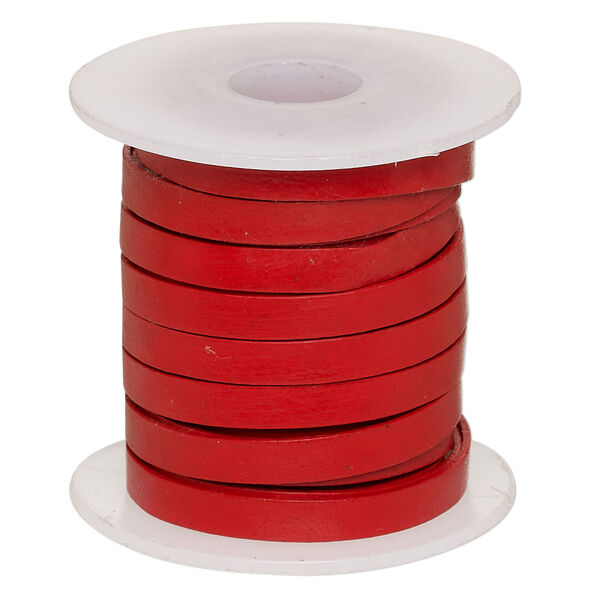 Cord, leather, red, 4mm flat. Sold per 5-yard spool. image number 0