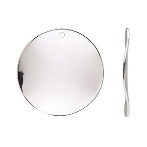 Drop, silver-plated steel, 26mm wavy flat round. Sold per pkg of 10.