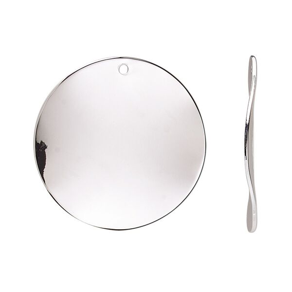 Drop, silver-plated steel, 26mm wavy flat round. Sold per pkg of 10. image number 0