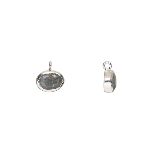 Drop sterling silver labradorite 1pk 8x6mm hand-cut faceted oval, natural image number 0