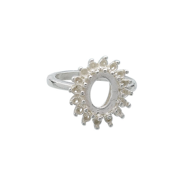 Ring, sterling silver, (16) 2mm 2-prong round settings and (1) 10x8mm 16-prong oval setting, size 7. Sold individually. image number 0