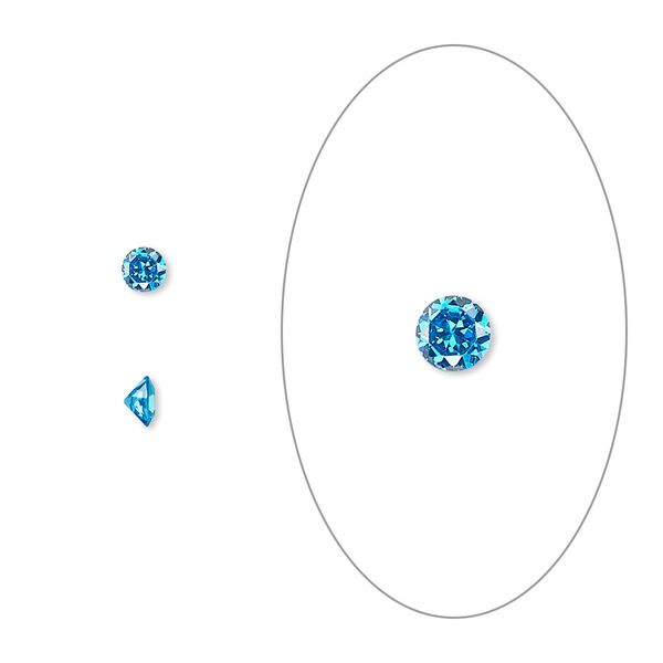 Gem, cubic zirconia, zircon blue, 3.5mm faceted round, Mohs hardness 8-1/2. Sold per pkg of 5. image number 0
