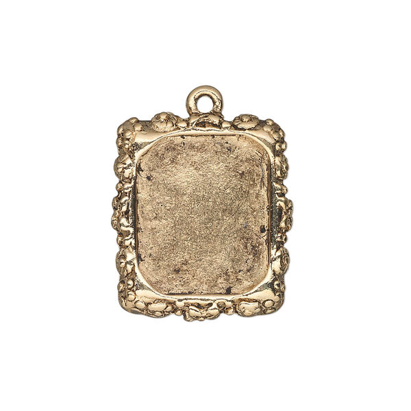 Drop, antique gold-finished "pewter" (zinc-based alloy), 22x19mm single-sided rectangle frame with 17x14.5mm rectangle setting. Sold per pkg of 10. image number 0