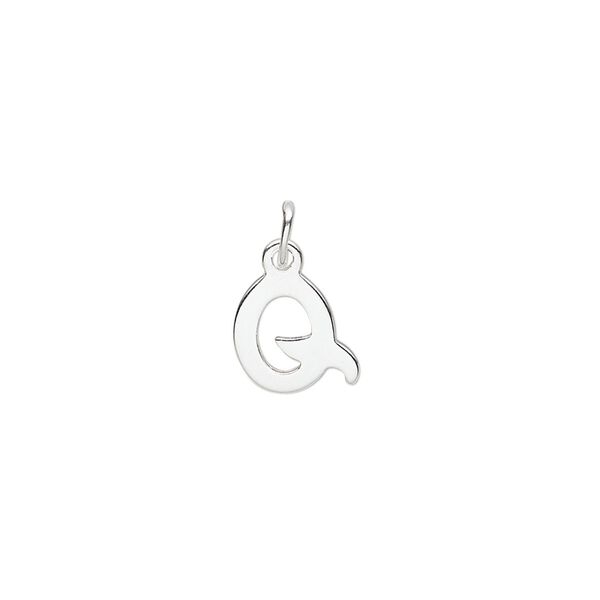 Charm, sterling silver, 9mm single-sided block alphabet letter "Q." Sold individually. image number 0