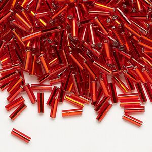Bugle bead, Dyna-Mites™, glass, silver-lined transparent red, #3 square hole. Sold per 35-gram pkg.