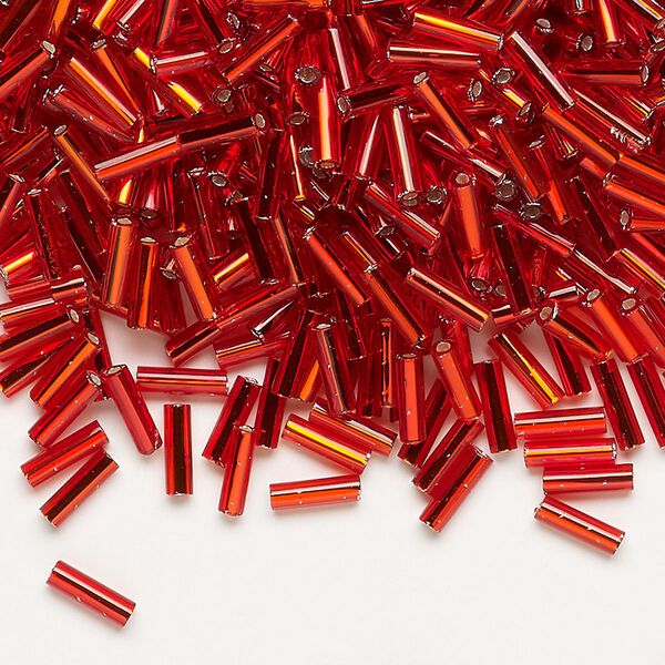 Bugle bead, Dyna-Mites™, glass, silver-lined transparent red, #3 square hole. Sold per 35-gram pkg. image number 0
