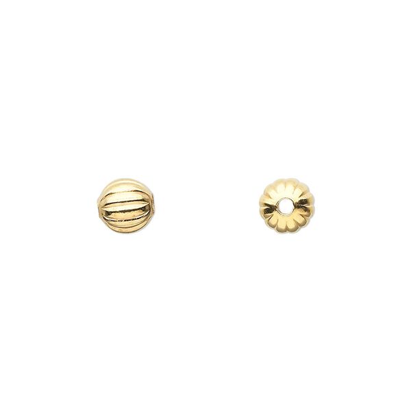 Bead, gold-plated brass, 6mm corrugated round. Sold per pkg of 1,000. image number 0